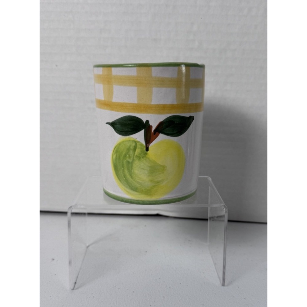 Vietri Solimene Coffee Cup Mug Hand Painted Country Fair Apple Plaid EUC